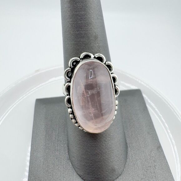 Vintage Rose Quartz Ring .925 Sterling Silver Deadstock Statement Bohemian NWOT - Picture 3 of 10